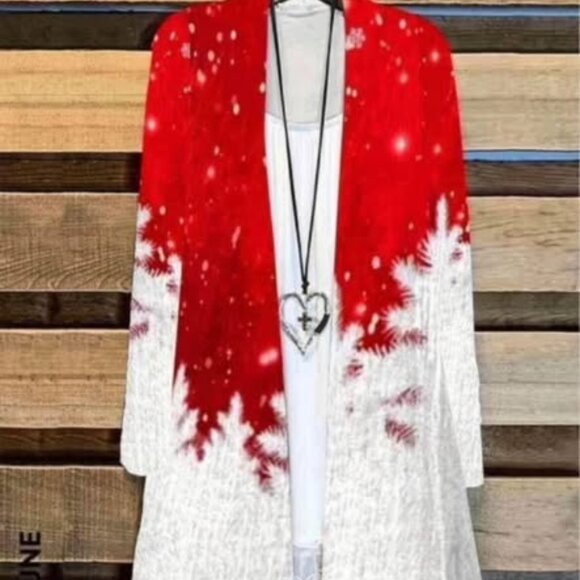 Ladies OXS Open front Sweater jacket Holiday theme print - Picture 1 of 5